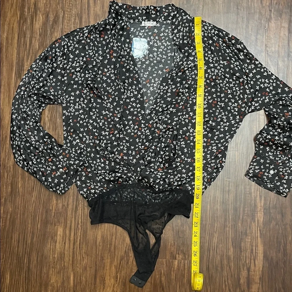 NWT Free people ladylike carbon combo floral black white long sleeve bodysuit M